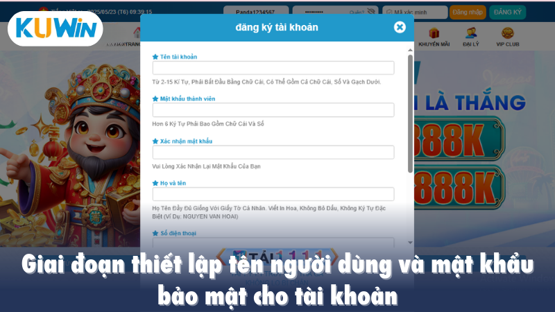 Giai đoạn thiết lập tên người dùng và mật khẩu bảo mật cho tài khoản