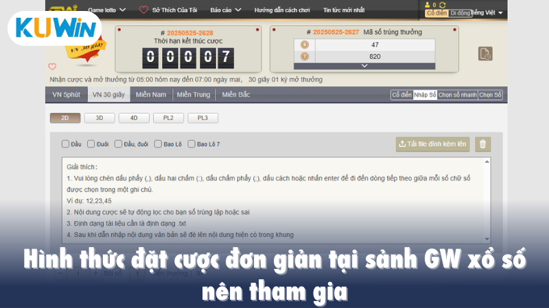 Hình thức đặt cược đơn giản tại sảnh GW xổ số nên tham gia